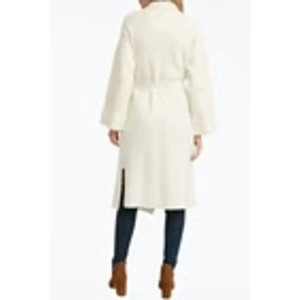 Blueivy BELTED KNIT Ivory CARDIGAN‎ Womens L Cozy Chic Cream Long Open Sweater